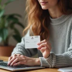 Femme convertissant un chèque Kadéos Infini en carte cadeau sur son ordinateur portable à la maison