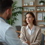 Femme en consultation dermatologique dans un cabinet moderne