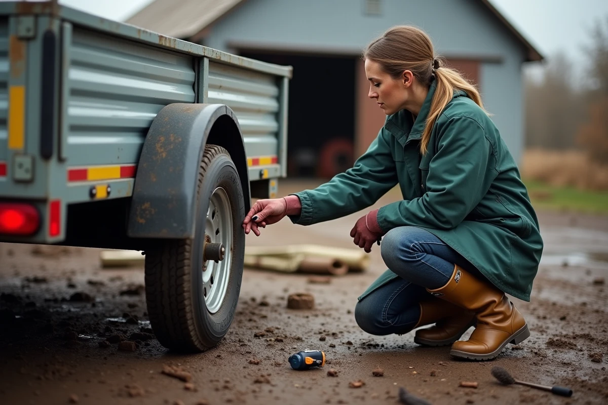 Femme montrant la lumière magnétique sur une remorque