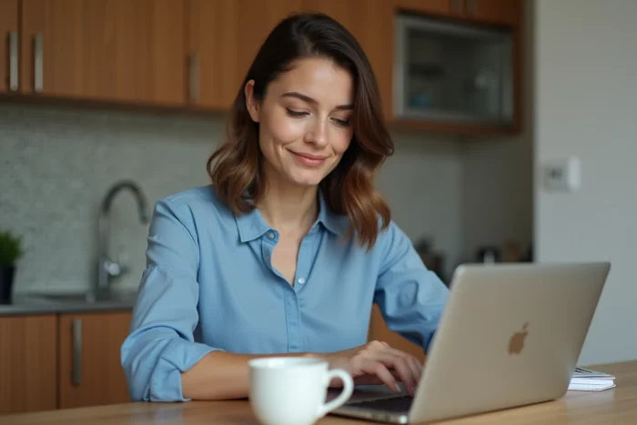 Femme utilisant un ordinateur pour réserver un rendez-vous médical