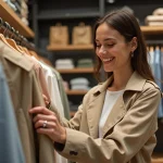 Femme souriante dans une boutique de vêtements moderne