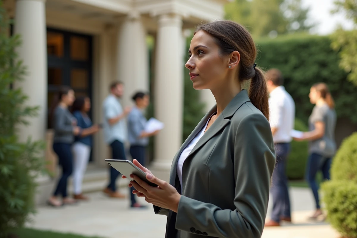 Jeune femme organisant un événement en extérieur avec son équipe