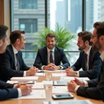 Groupe de professionnels en réunion lors d'une conférence urbaine